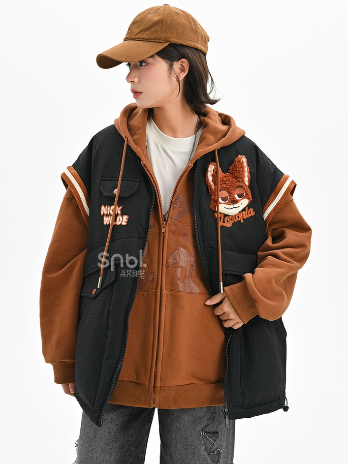 Doudoune noire Zootopia Nick Applique à manches détachables