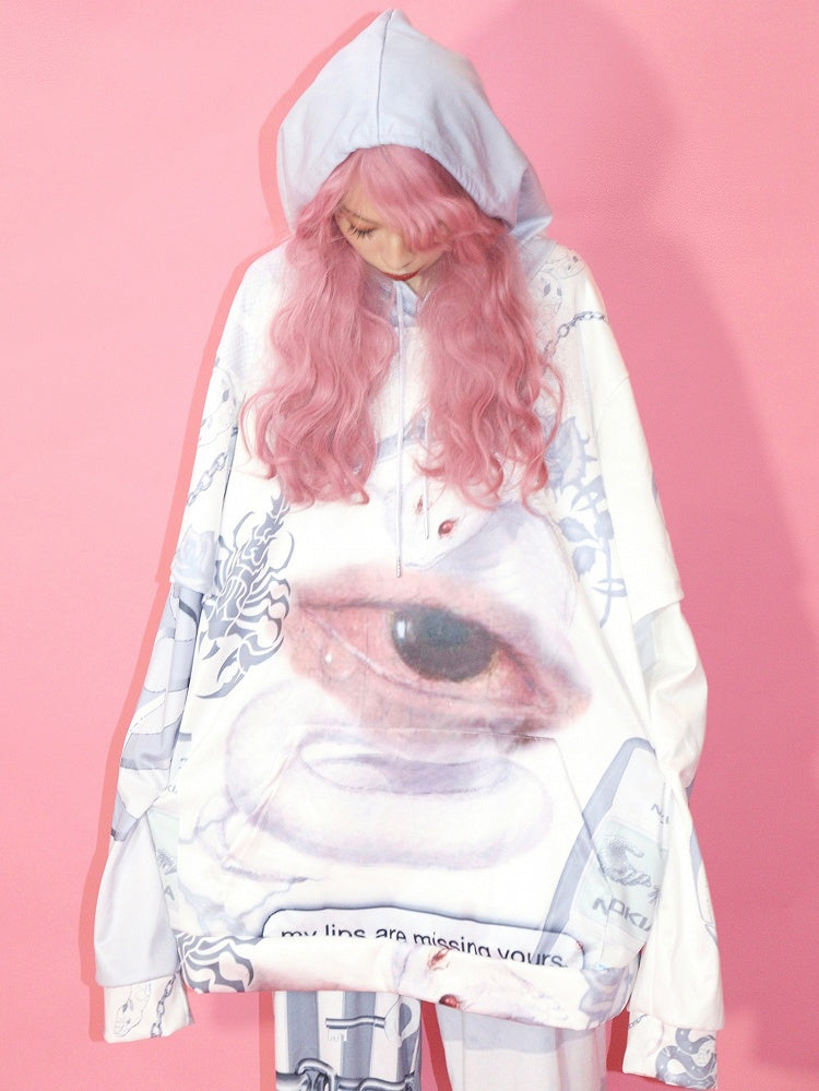 Eye White Print Guro And Hoodie Kawaii Snake