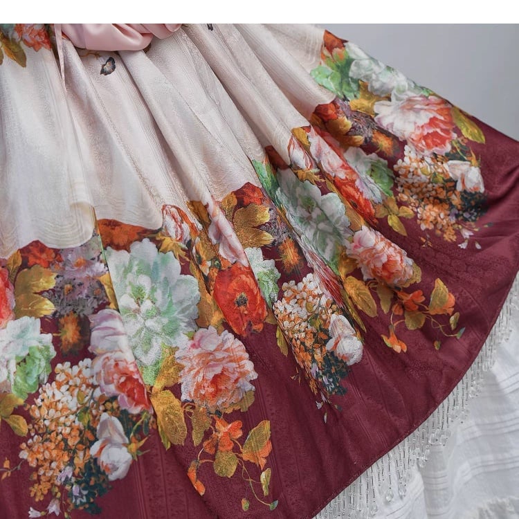 Rosa Bluse Weinrot Kristall Quaste Blumenrock Set