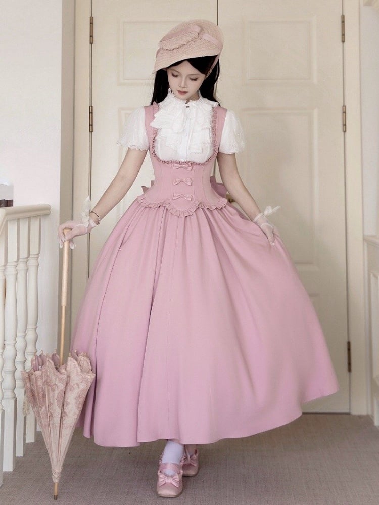 Bust Dress Edge Pink Under Scalloped Jumper Skirt Ruffle Lolita Trimming Classic Elegant