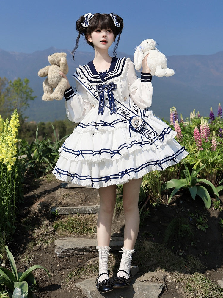 Sleeves Sailor Collar White with Summer Dress Short Detachable Lolita