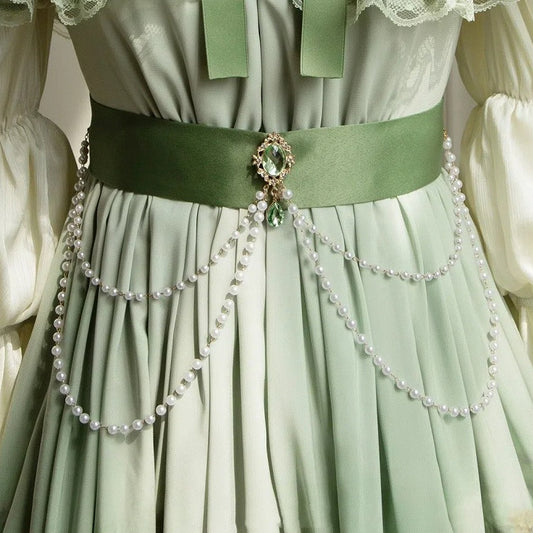 Belt Chain Green Waist Bead Decorated