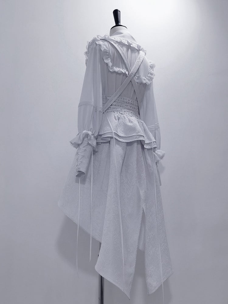 Theater Fashion Peplum Corset Hem Belt White Ouji Bunny Waist Cascading Pleated Flounce