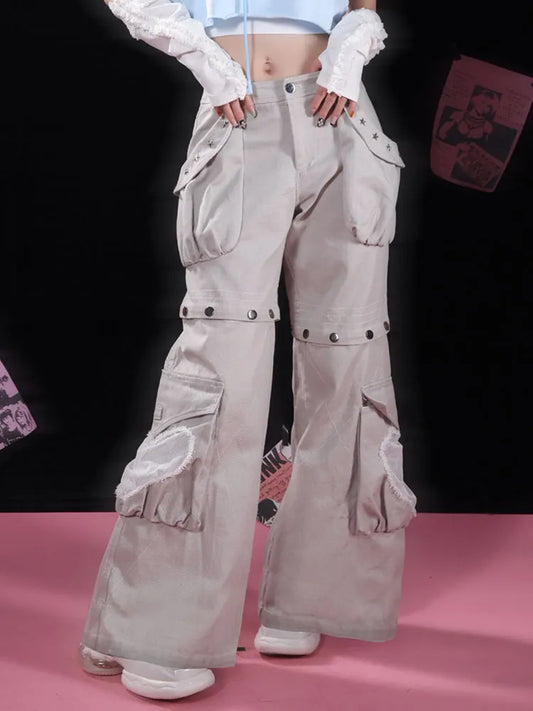 Detachable Jeans Studs Cargo Gray Star-shaped Pockets