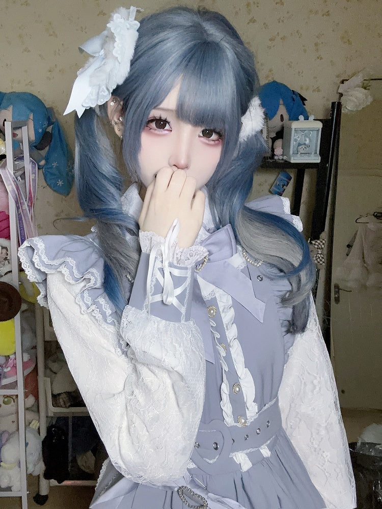 Herz Jirai Dusty Details Blau Verzierte Kei Strass Schleife
