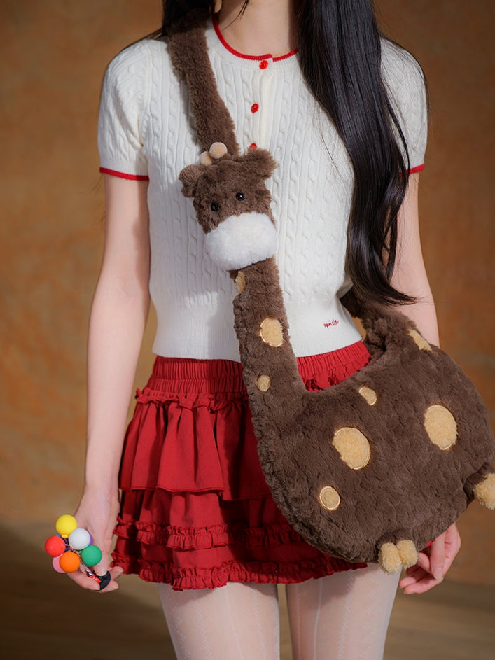 Giraffe Plush Crossbody Brown Bag