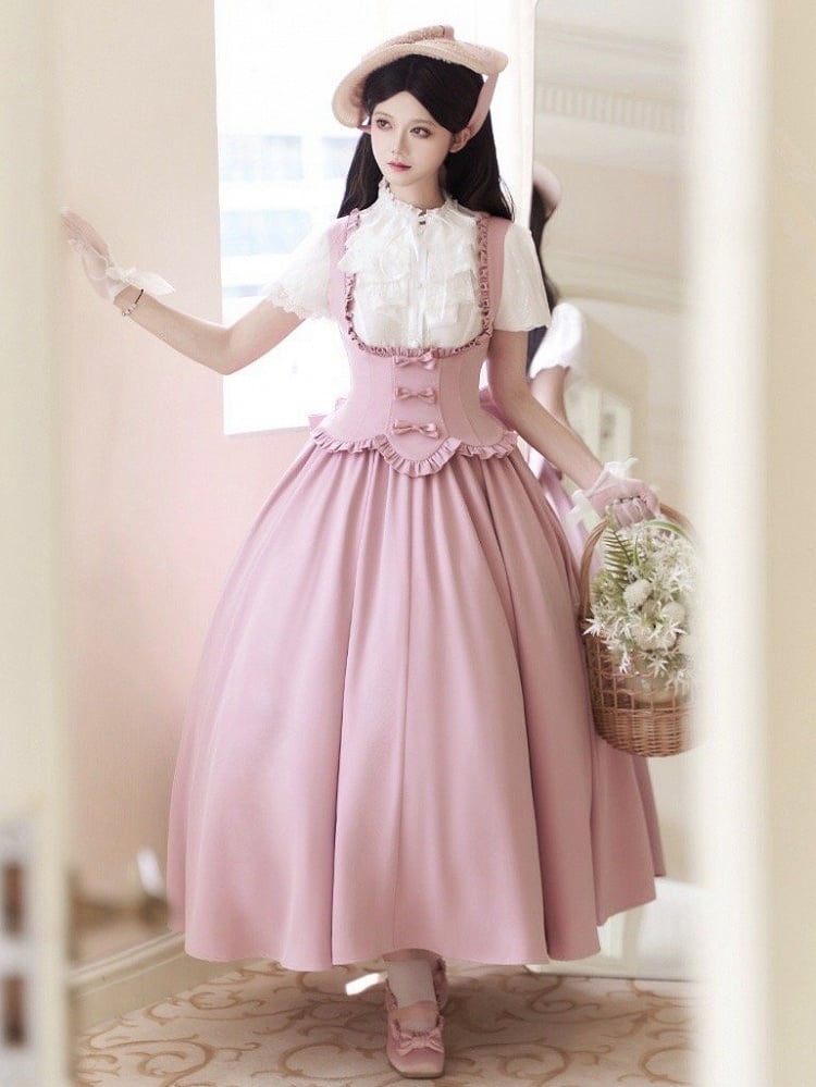Bust Dress Edge Pink Under Scalloped Jumper Skirt Ruffle Lolita Trimming Classic Elegant