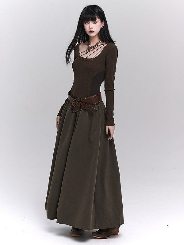 Alloy Brown Punk Buckle with Studded Waist Belt PU