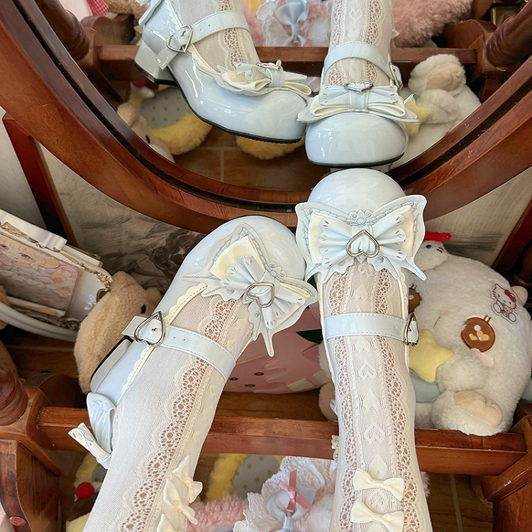 Sweet Lolita Hellblaue Mary Janes mit Schleife und Herzschnalle