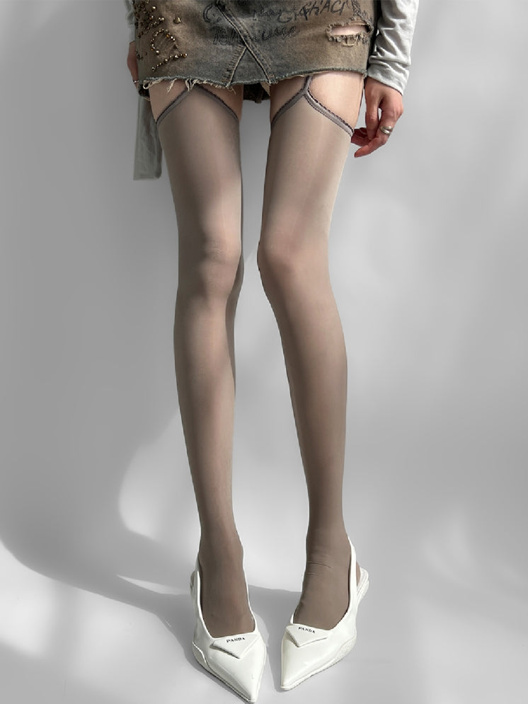 Lace Trim White/Purple/Gray/Black Suspender Stockings