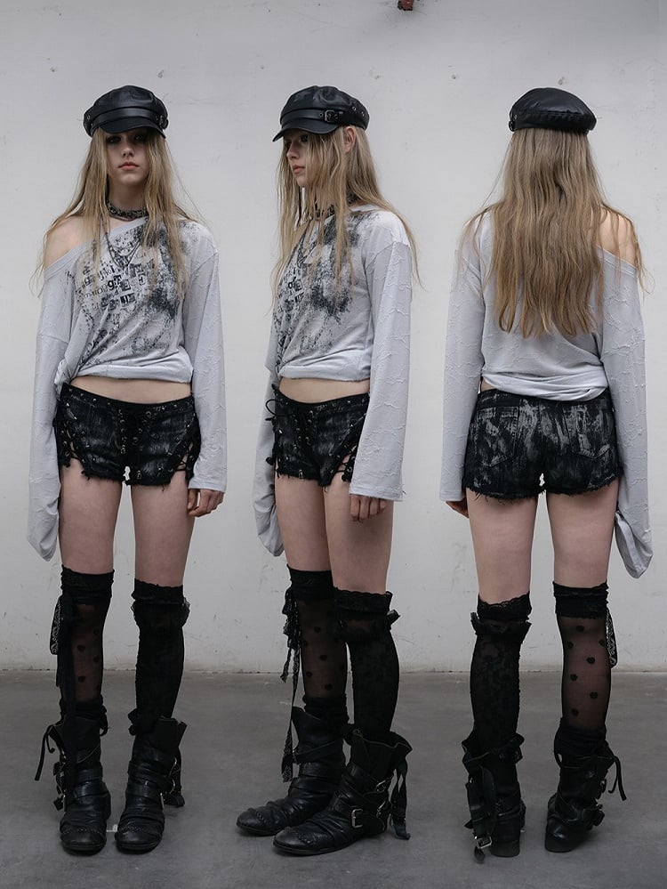 Studs Wasteland Punk with Decor Shorts Black