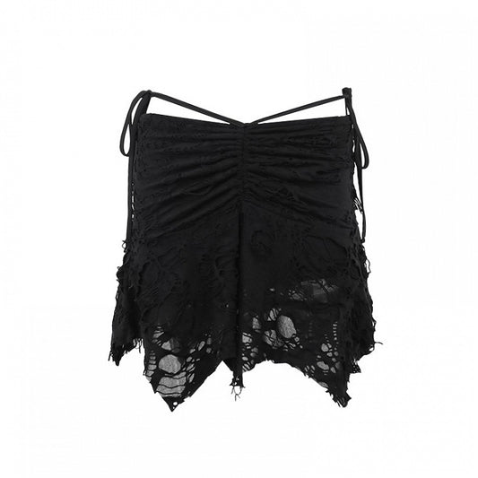 ゴシックブラックアシンメトリーヘムディストレストホールグラマラススカート