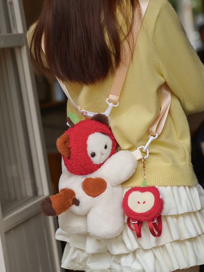 Red Cute Apple Plush Keychian Middle/Large Bag Backpack White Hat Heart Kitty Size + Backpack/Crossbody