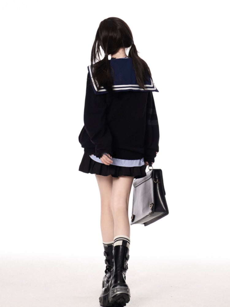 Autumn JK Uniform Preppy Black/Gray Style V-neck for Knit Cardigan