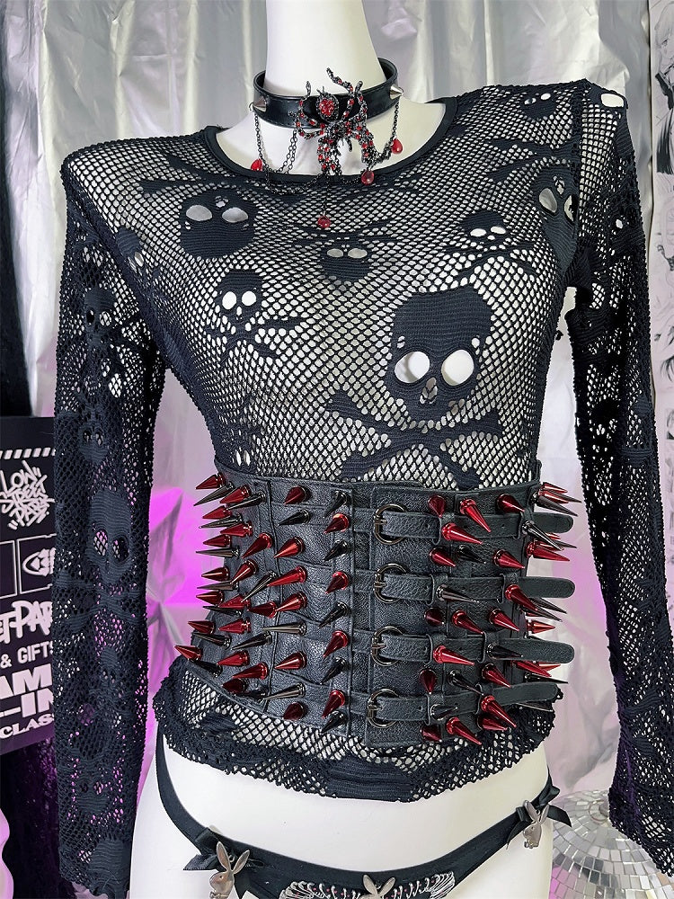 Y2K Roter Nieten Schwarzer Punk Taillengürtel