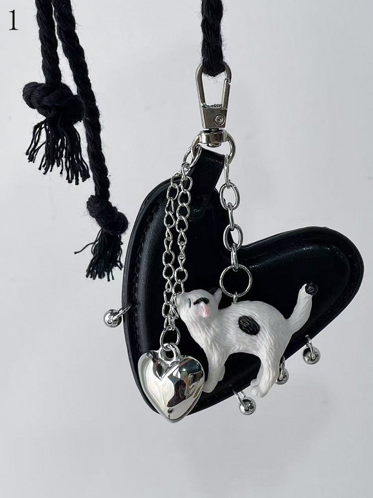 Heart Options – Schwarze Halskette mit zwei Katzenanhängern