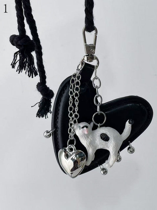 Heart Options Black And 2 Cat Pendant Necklace