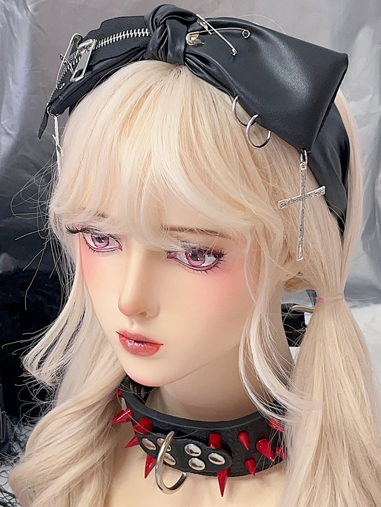 Reißverschluss Bowknot Punk Pin Schwarz Design Kreuz Verziert Charme PU Y2K