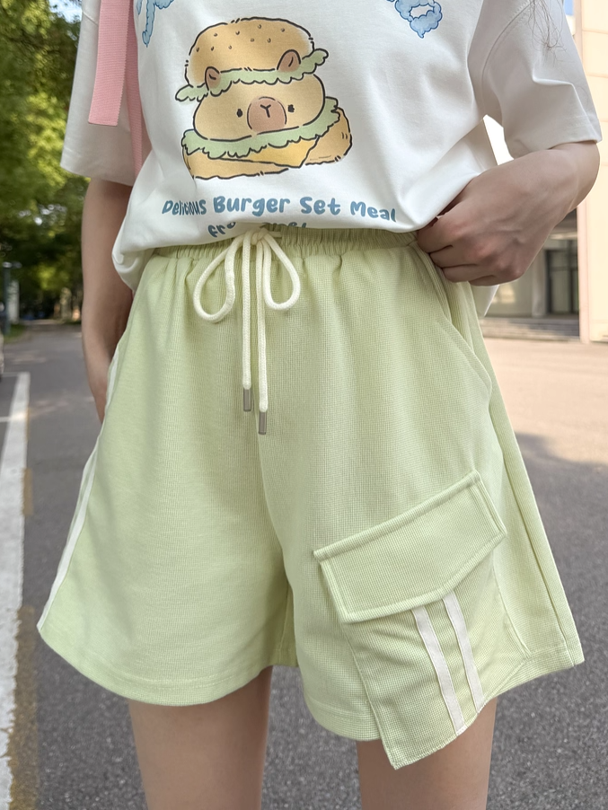 Shorts Green Drawstring Waist Casual Sports