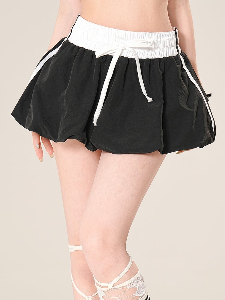Bubble Skirt Black Drawstring Waist Mini
