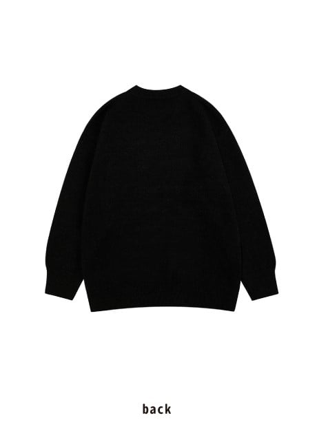 Cartoon Girl Knitted Print And Letter Sweater Black