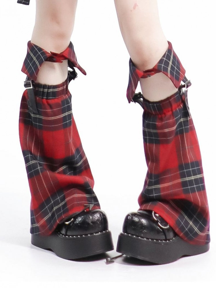 Red and Black Plaid Leg Warmers