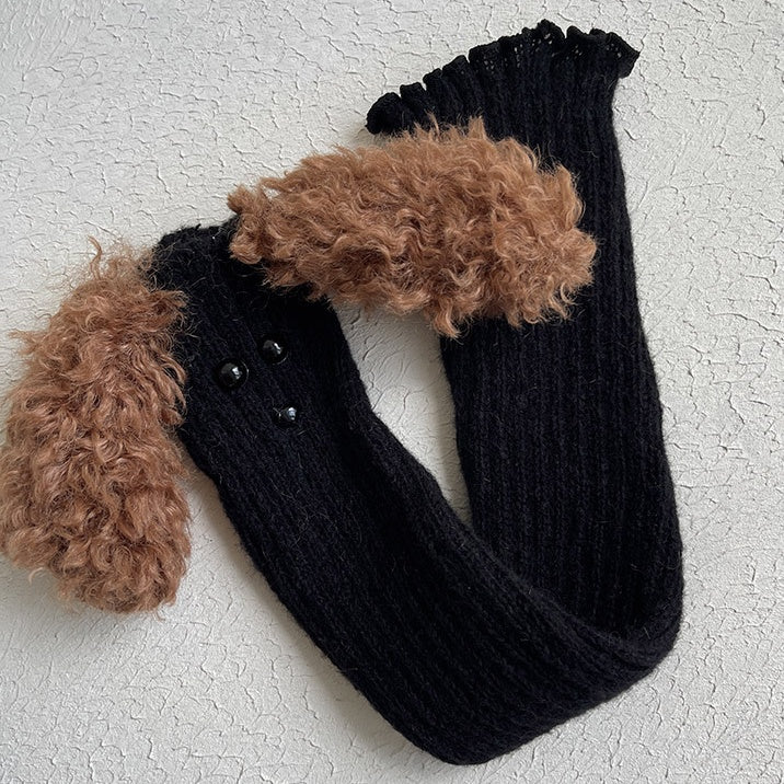 Grey Cute Puppy-shaped Knitted Cartoon Leg Warmers
