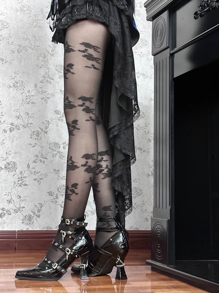 in Buckle Leather Faux Polished 8.5cm Gothic Heel High Crocodile Multiple Heels Straps with Black