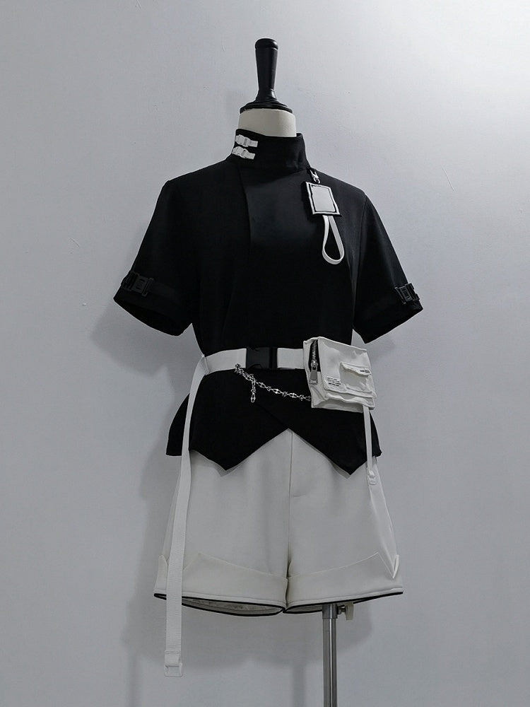 White Belt Buckle Waist Bag with Techwear Cyberpunk