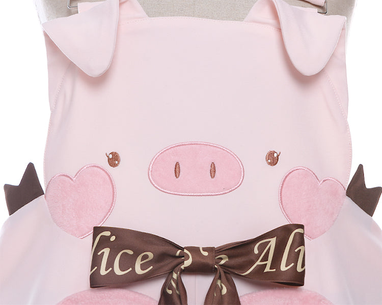 Adorable Piggy Pattern Bubble Shorts Overalls Pink