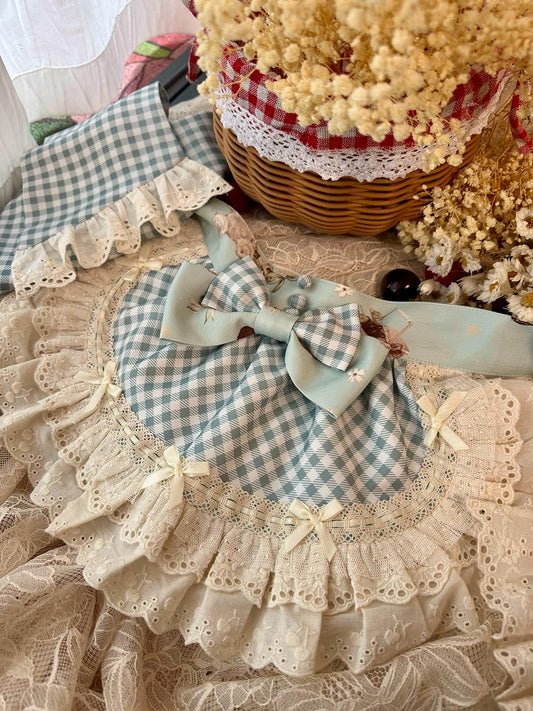 Weißes Muster Gingham / Grün Rot Schürze