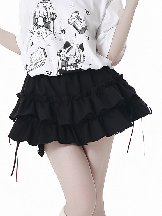 Schwarz/Karierte Pumphose mit elastischer Taille und Stufenrockfutter