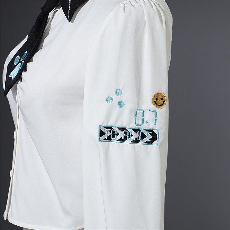 Long Punk Shirt Ruched Rock with Sleeves Tie White