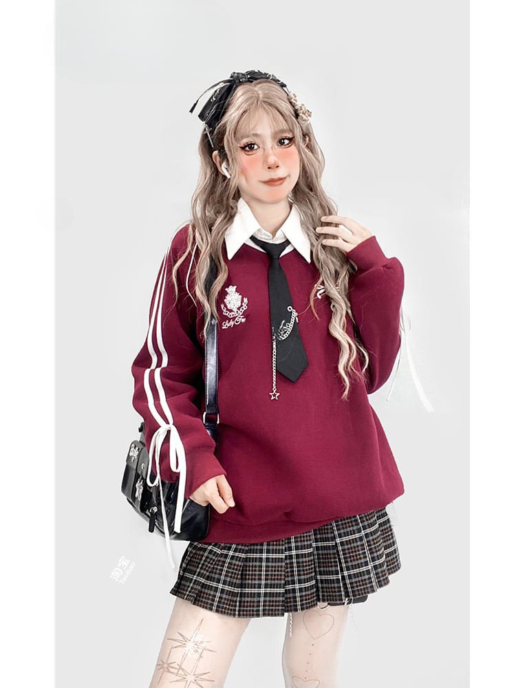 Weinrotes Sweatshirt im Preppy-Stil zum Überziehen