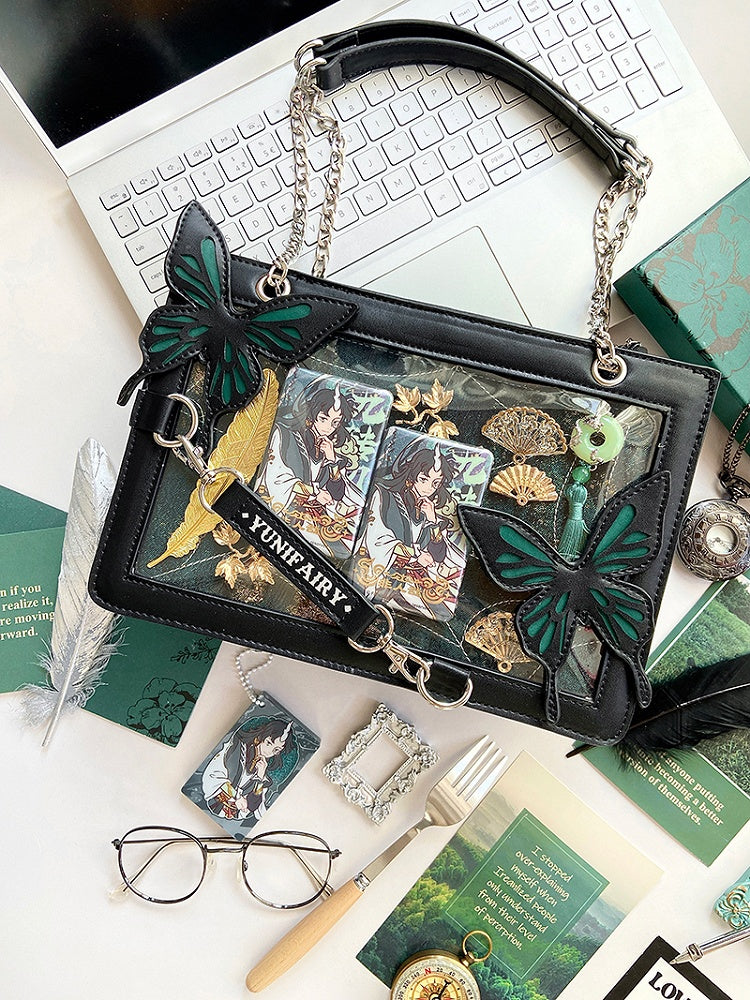Green Butterfly Spiderweb Detail Small Version Black Ita Shoulder Bag