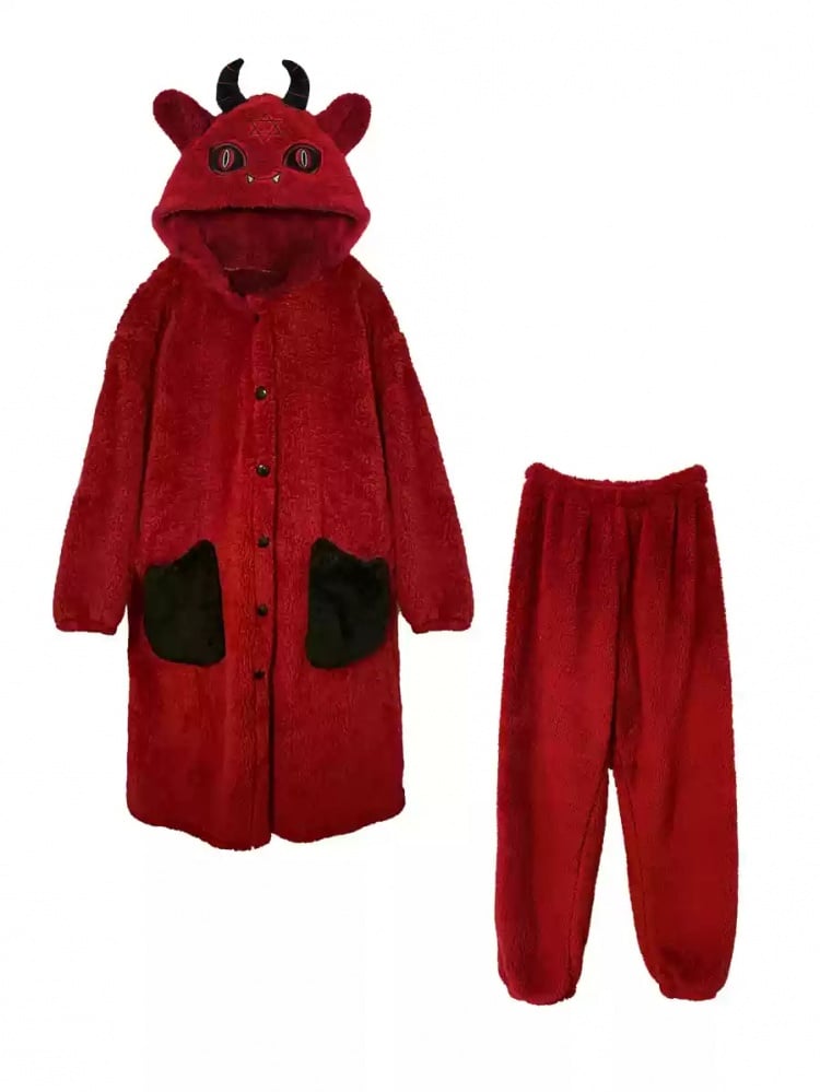 Red Devil Gothic Winter Plüsch Pyjama Nachthemd