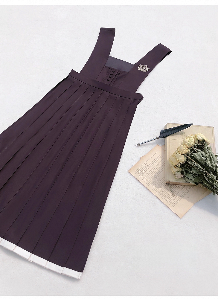 Purple Embroidery Floral Dusty in with High Waist Box Pleat Overall Dress