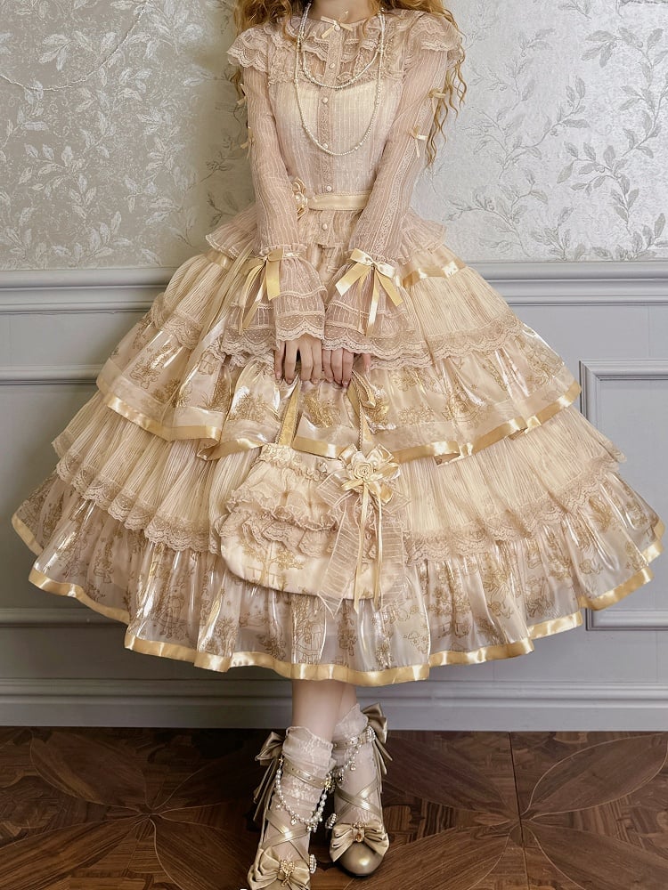 Skirt Bunny Champagne Lolita Kitty Print Ruffle and Tiered