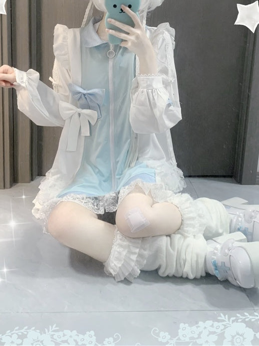 Jirai Kei Tenshi Dress Blue Tiered Ruffles Sun Protection Chiffon Kaiwai