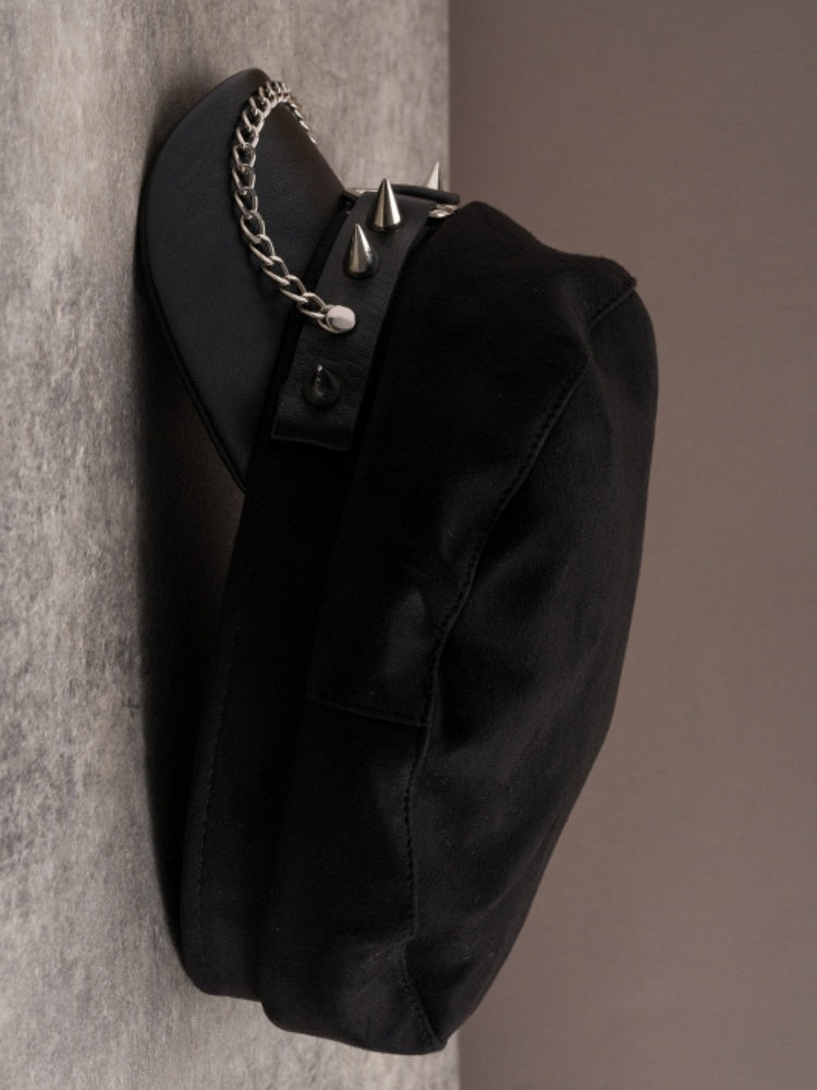 Studs Gothic Ring Beret Black Details Hat Chain Heart Charm