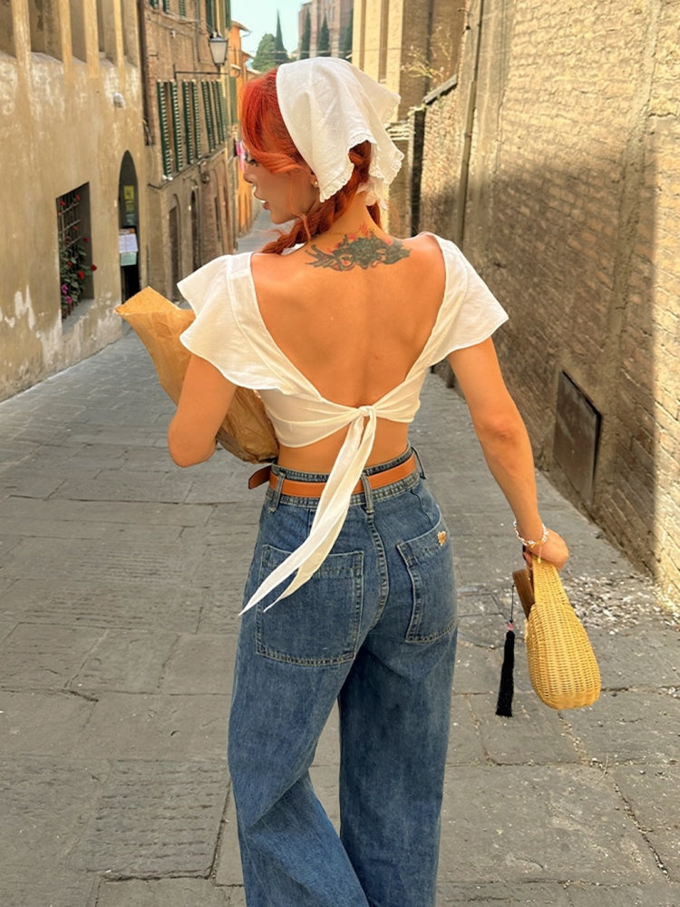 Vintage Weißes ausgehöhltes Cropped Top