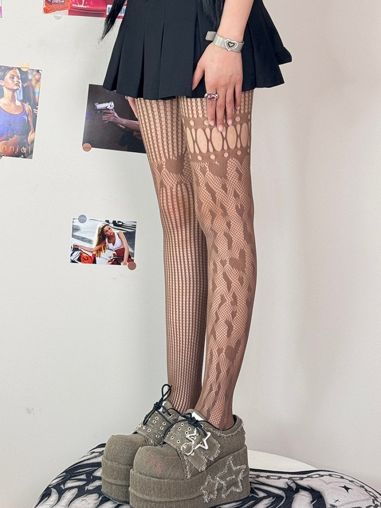 Tights Cut-out Asymmetrical Details Black/White/Gray/Brown Design