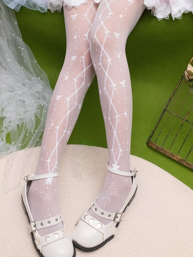 Black/White Tights Print Lolita Bowknot