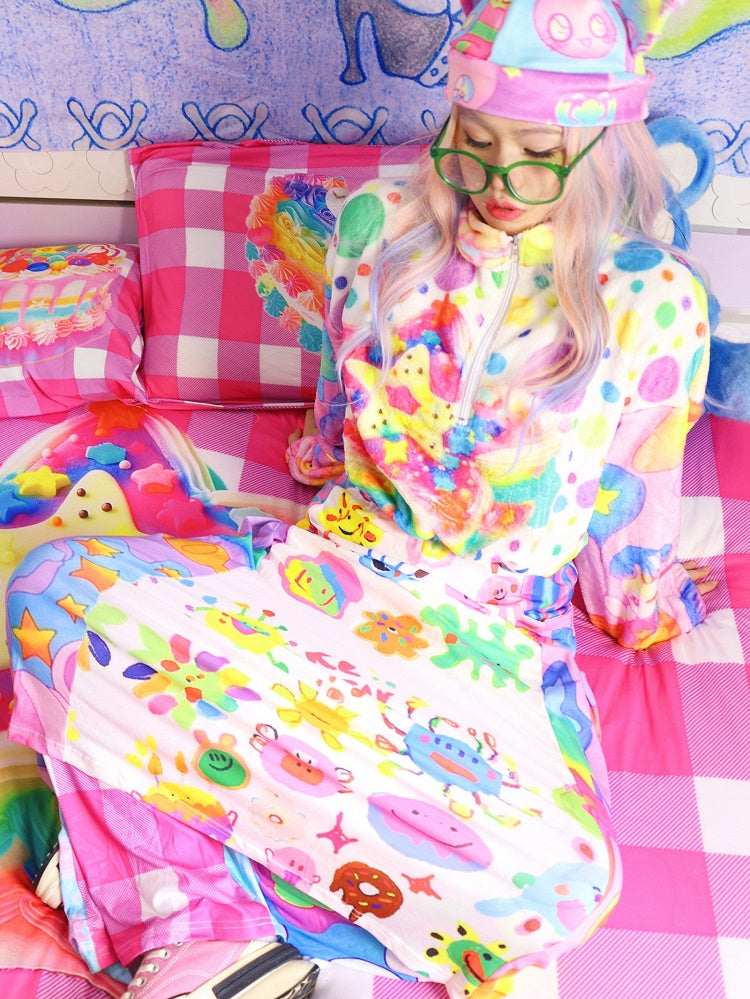 Bunter A-Linien-Rock mit Cartoon-Print und elastischer Taille im Y2K-Stil