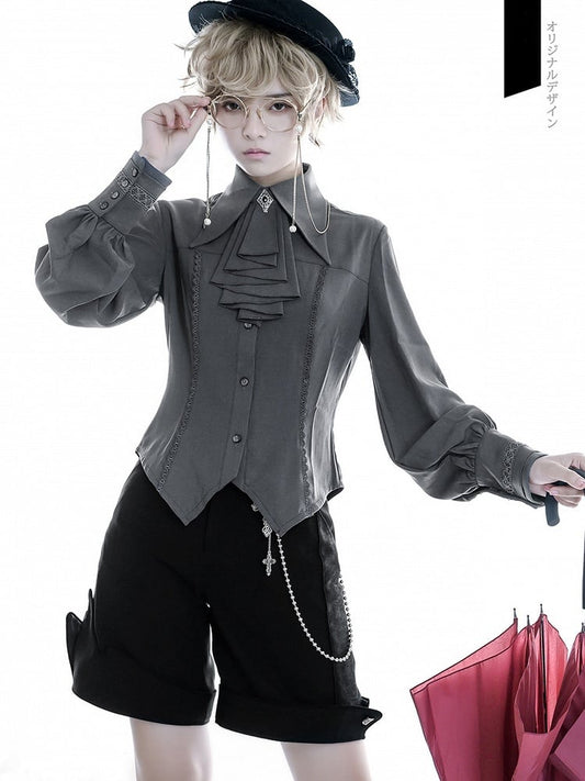 Hammelkeule Lolita Jabot Shirt Graue Ärmel Ouji