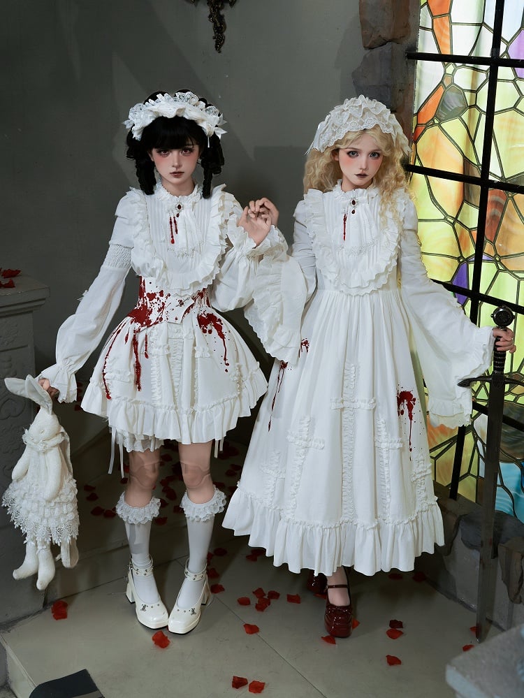 Short Corset Brooch OP Version Belt Gothic Set Bloomers White + Lolita Jabot - Asymmetrical