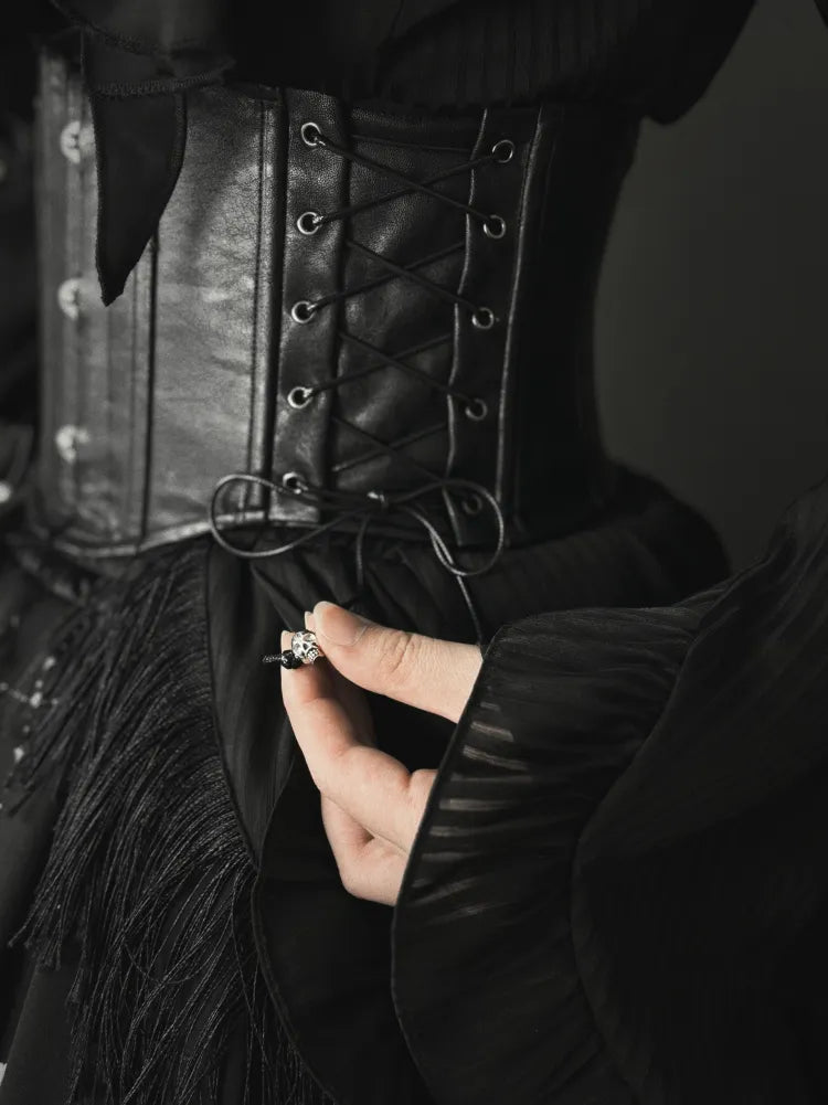 Corset Black Boned Belt PU Leather