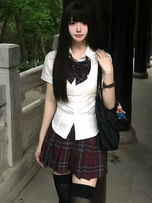 Uniform 42CM Muster Plissee JK Plaid Rock Rot