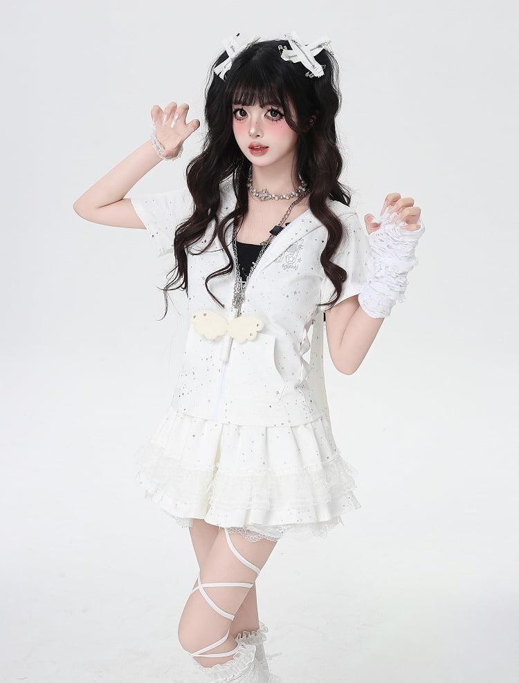 White Elastic Waist Tiered Skirt Trim Balletcore Lace