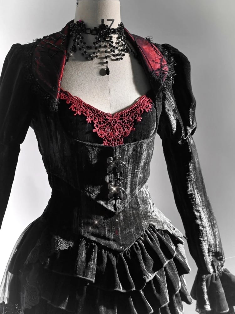 Halloween Gothic Schwarze Samt Kurze Vampirjacke